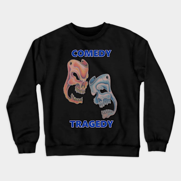 Comedy & Tragedy Blue Letters Crewneck Sweatshirt by AJ Leibengeist